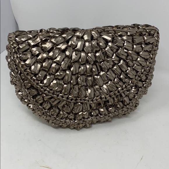 Paula Ferber Metallic Pewter Leather Woven Bag